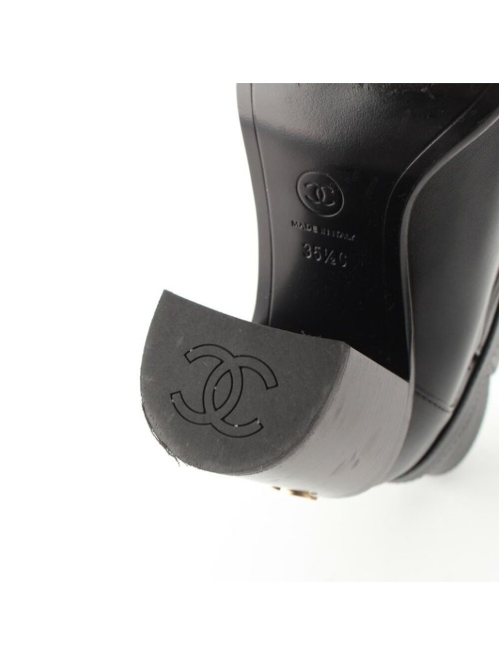 Chanel Leather CC Logo Belted Boots Black 35 2 1 - Picture 7 of 10